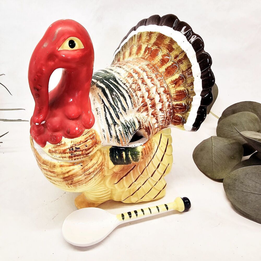 Vintage Turkey Covered Gravy Spoon Sauce Dish Ceramic Condiment Tilso Japan